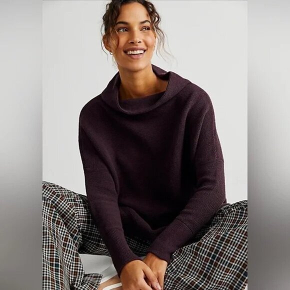 Free People Ottoman Slouchy Tunic Sweater Dress Black Purple Raisin Size Large - Picture 5 of 12